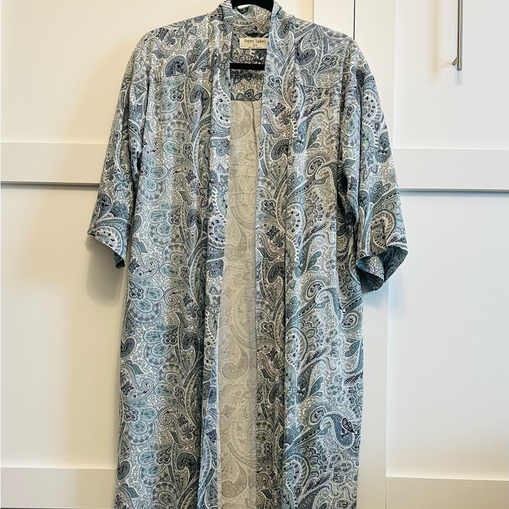 PAPER LABEL Kimono Duster Blue Paisley Rayon Excellent Like-New Sz M L